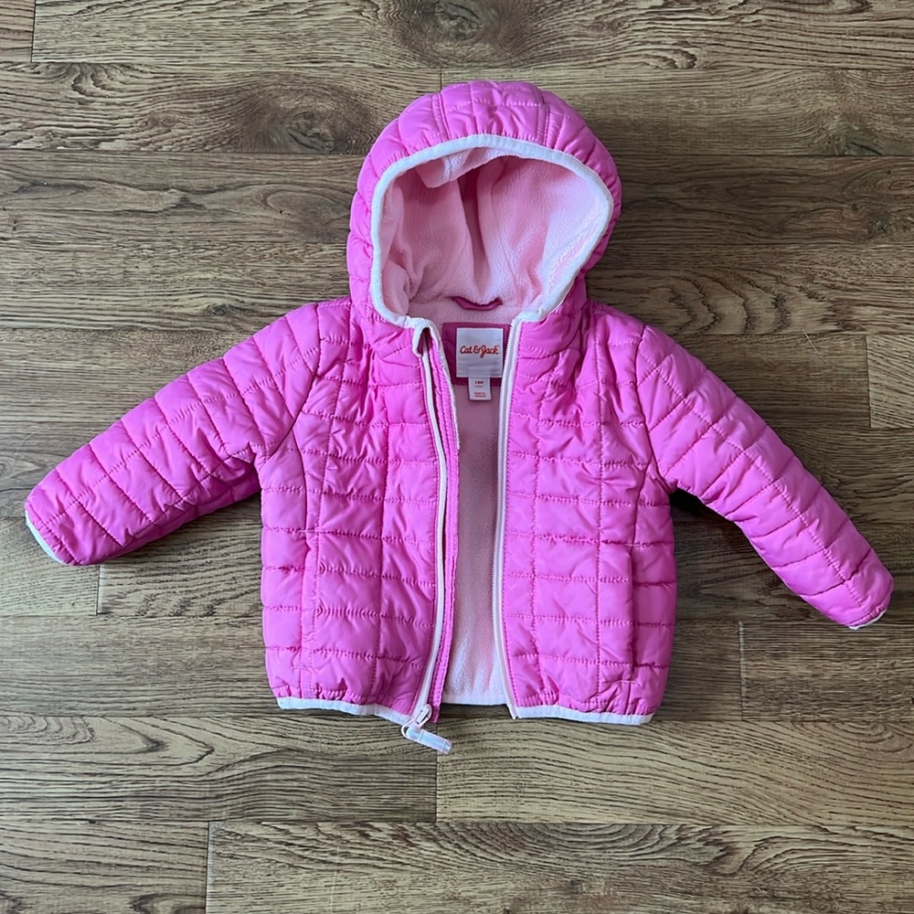 Cat & Jack Adorable pink puffer warm jacket for 18mos